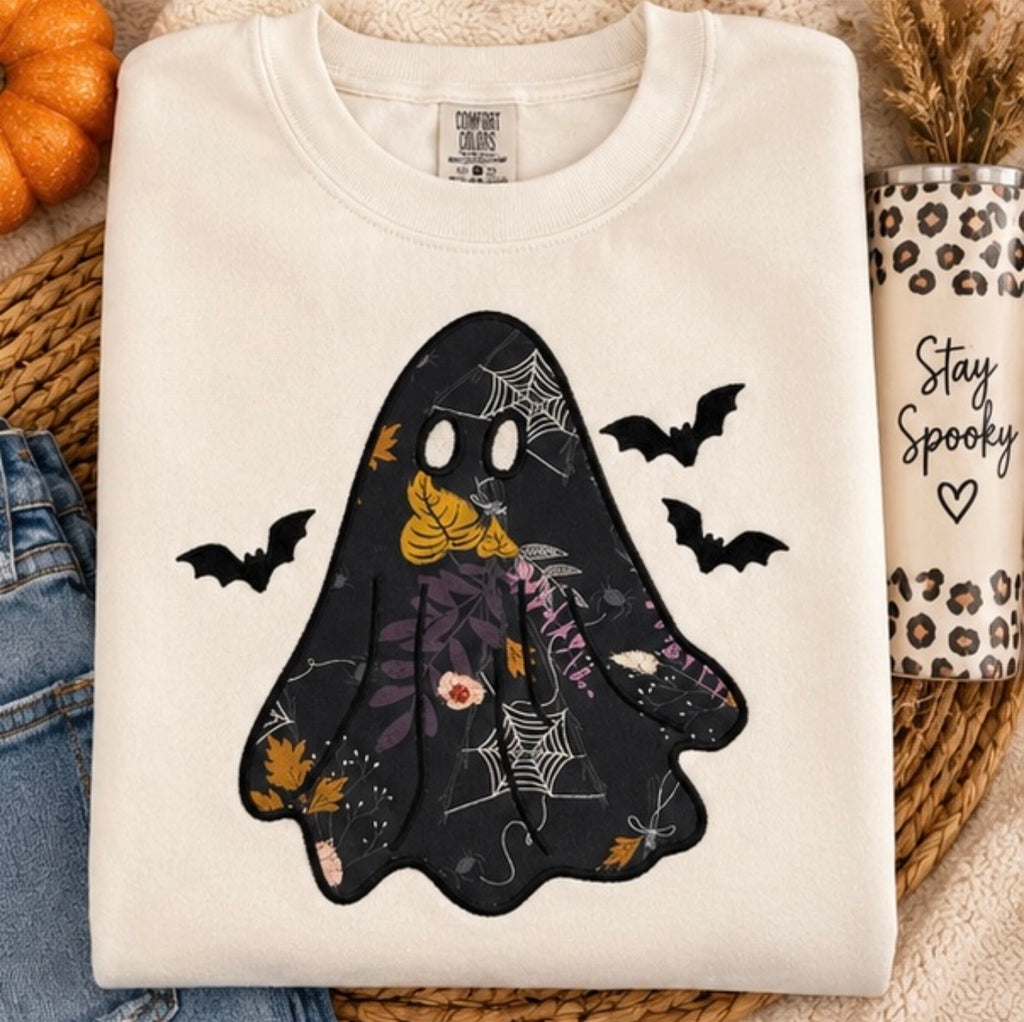 Midnight Garden Ghost Embroidered Sweatshirt