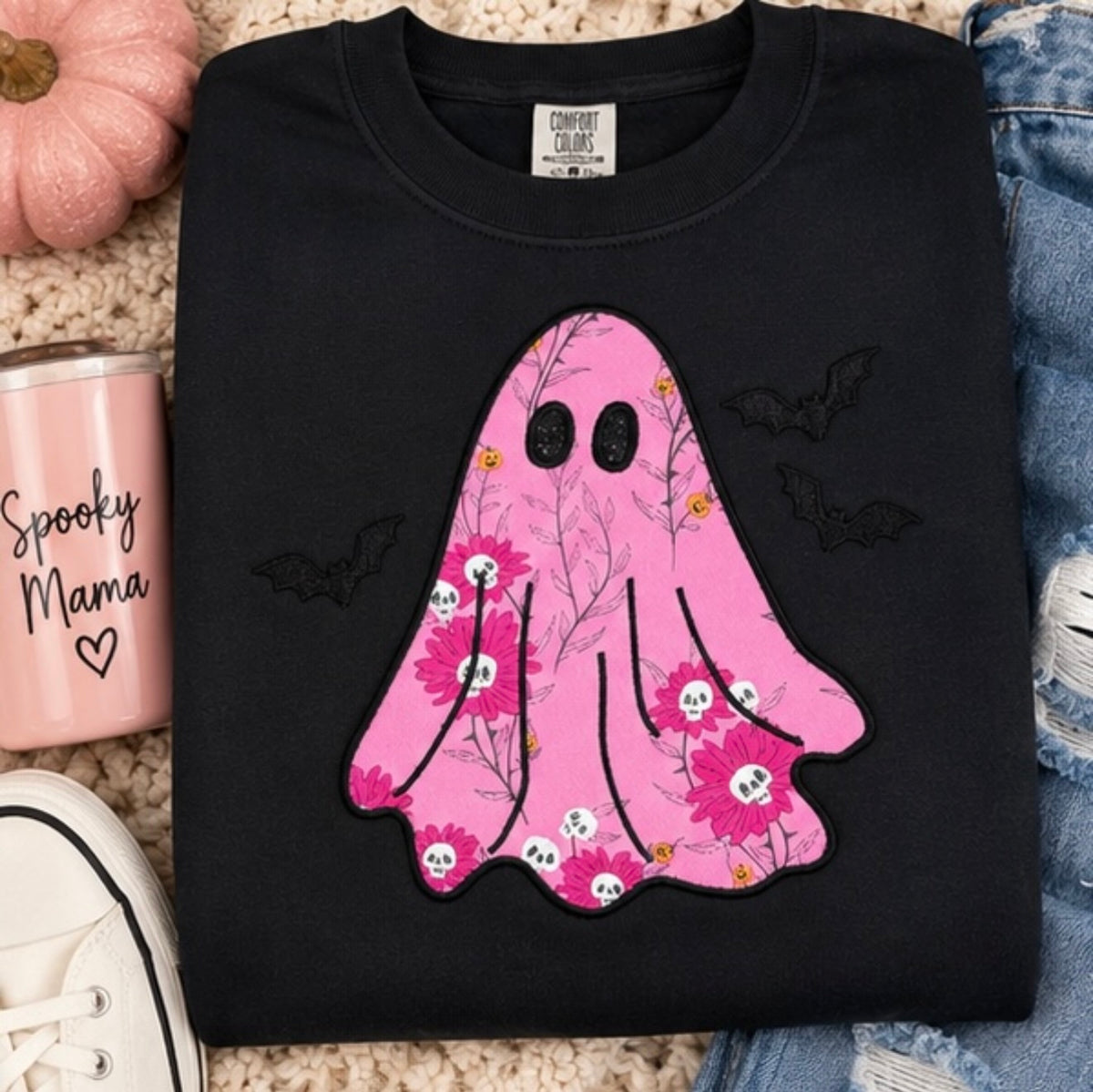 Spooky Ghost Appliqué Sweatshirt