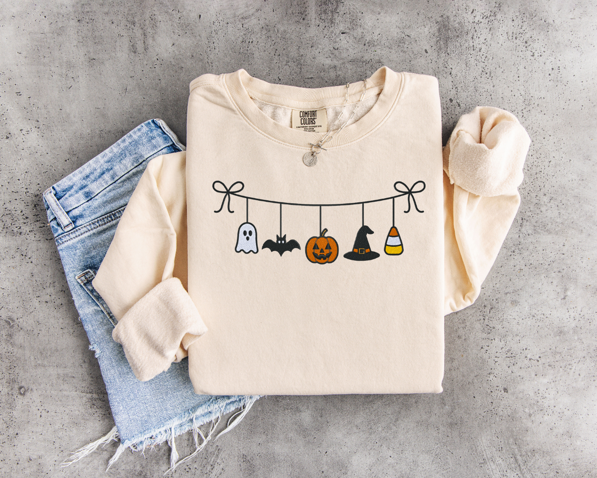 Halloween Banner Embroidered Crewneck Sweater