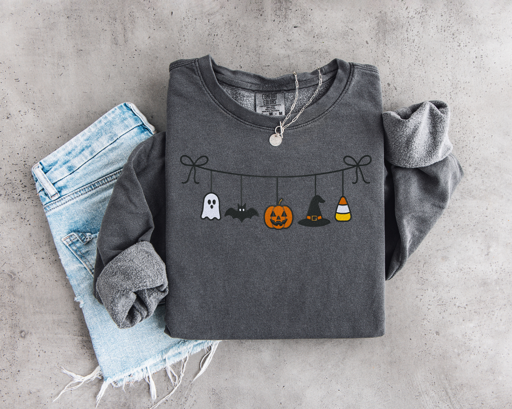 Halloween Banner Embroidered Crewneck Sweater