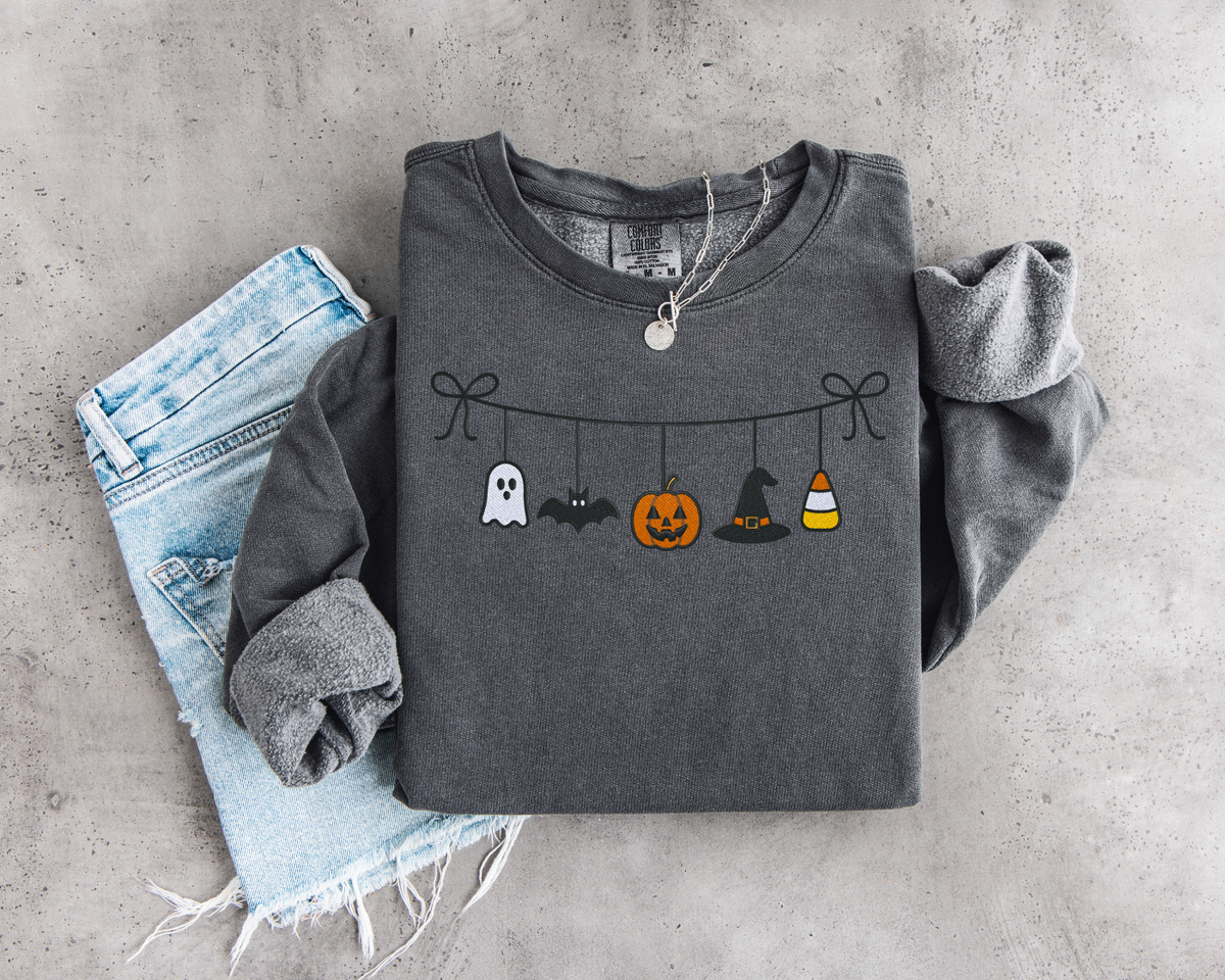Halloween Banner Embroidered Crewneck Sweater