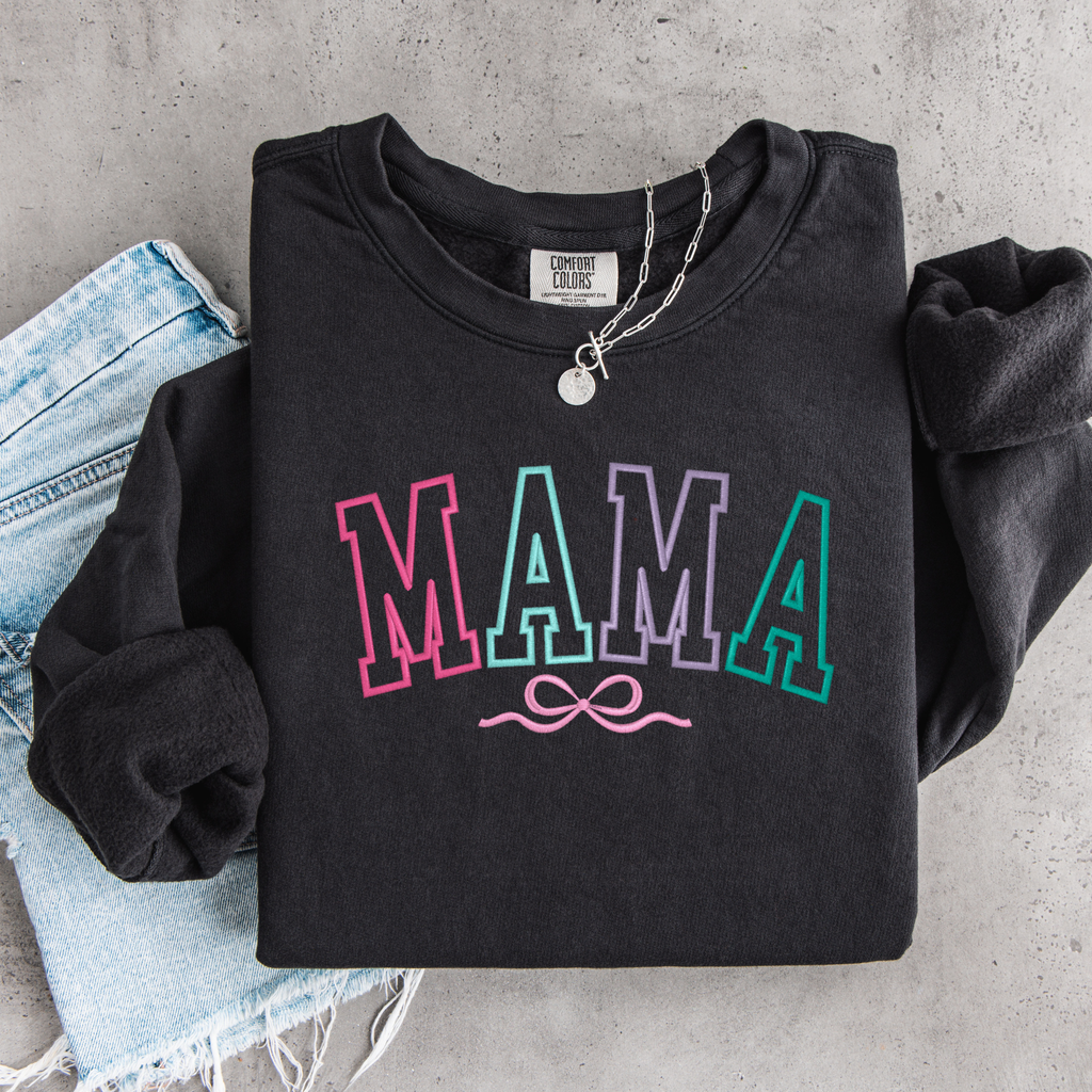 Varsity Mama Bow Embroidered Sweatshirt