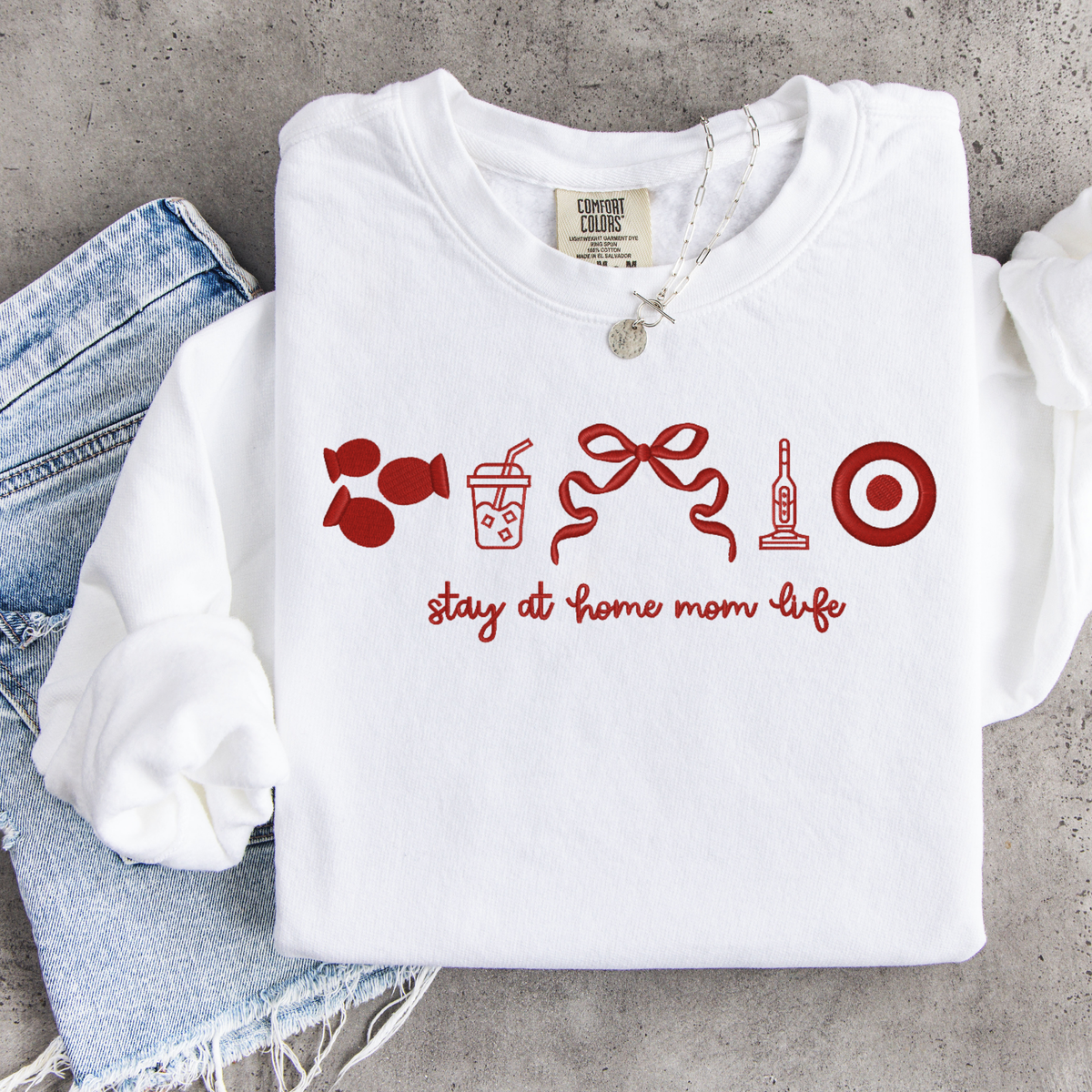 Stay at Home Mom Life Embroidered Sweatshirt