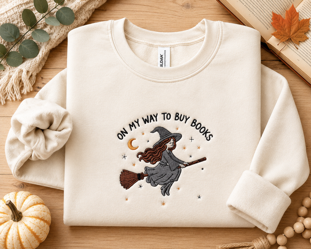 On My Way To Buy Books - Witch Embroidered Sweatshirt